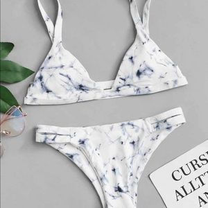 Marble Print Bikini Set with Cut Out Bottoms